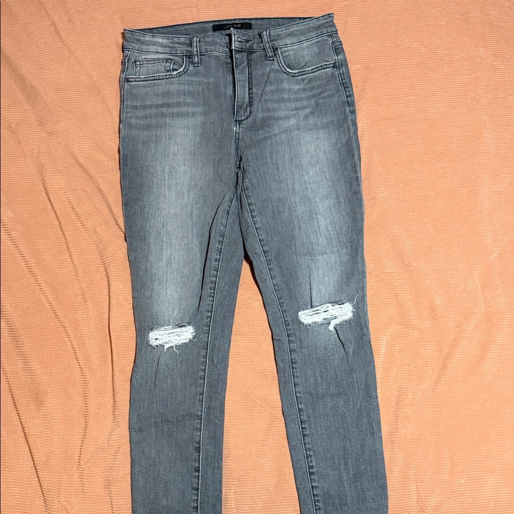 Joe's Jeans Gray High-Rise Skinny Jeans with Knee Rips